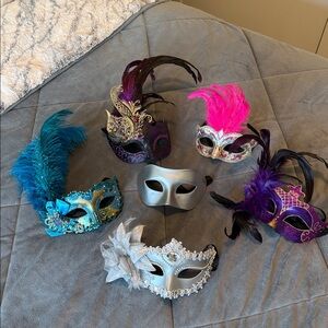 Masquerade Masks with feathers and gems